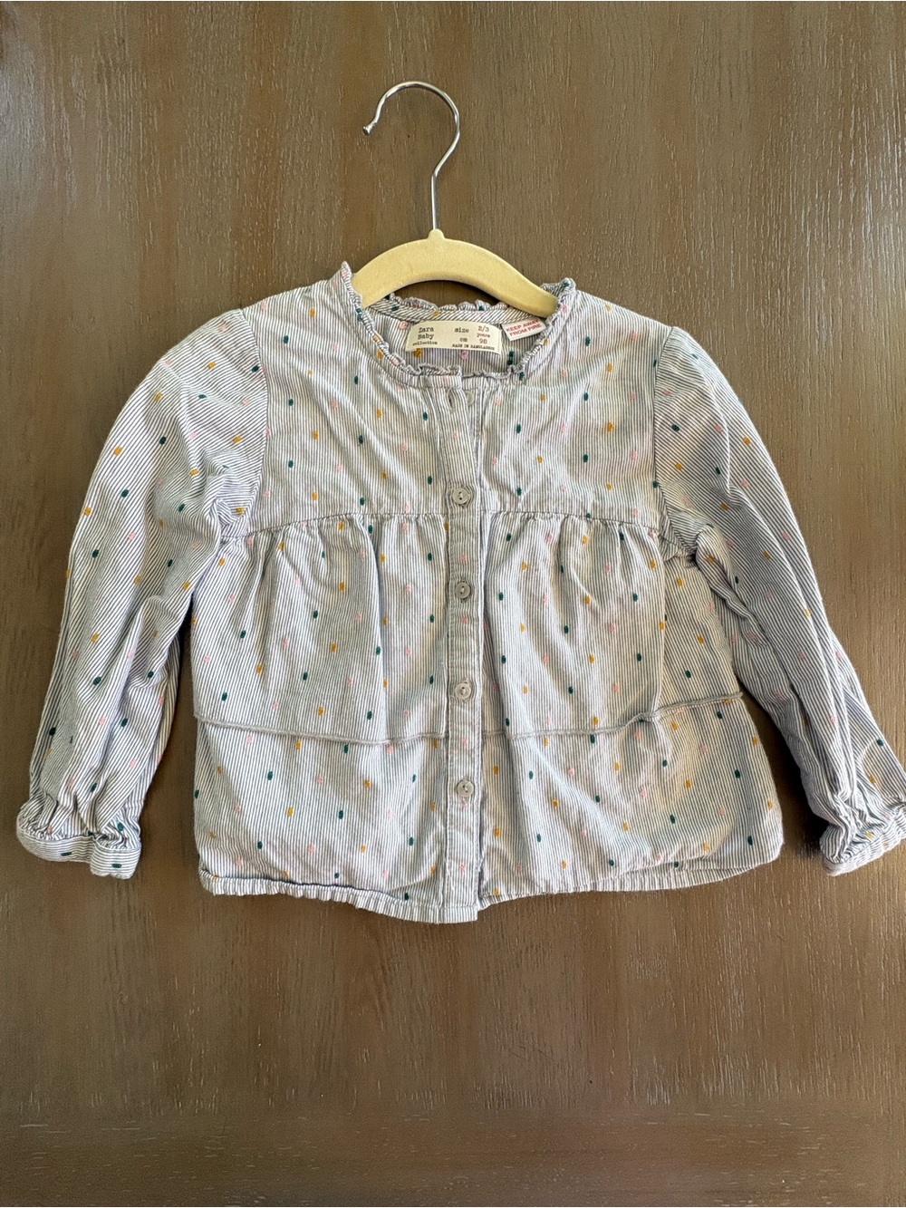 Zara Light Blue Multicolor Dot Button-Down Shirt
